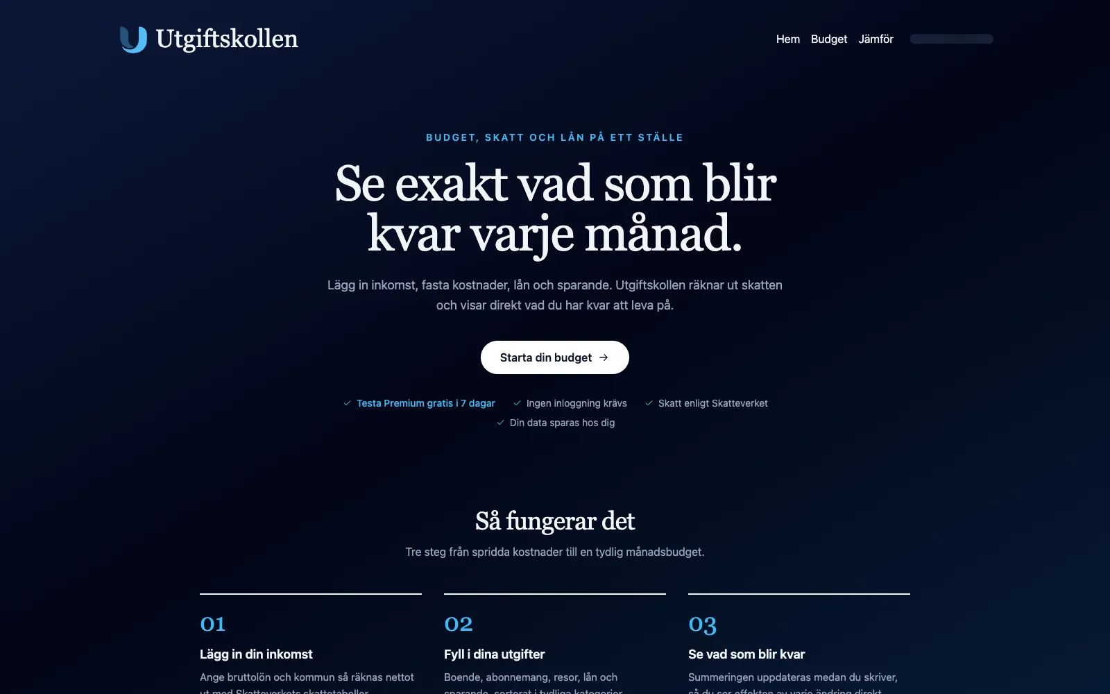 Skärmdump av Utgiftskollen – budget, skatt och lån på ett ställe